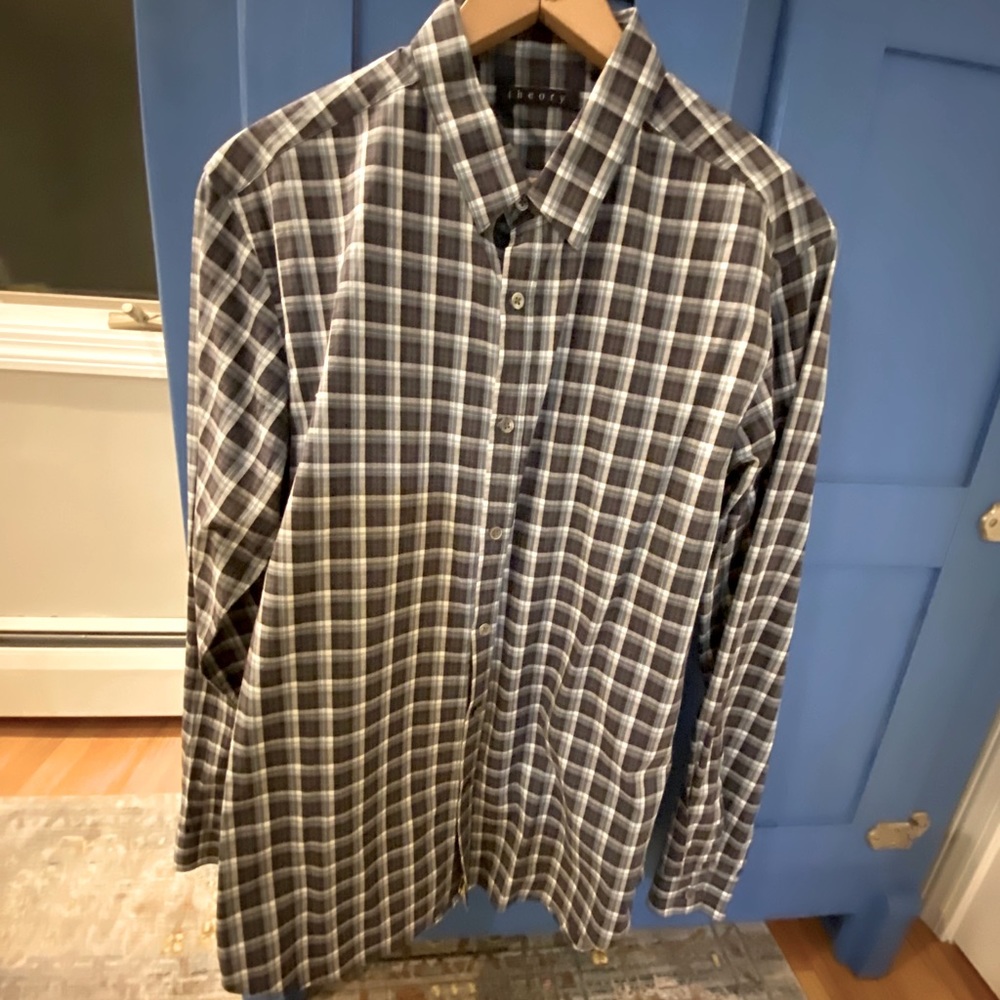 THEORY CHECKERED LONG SLEEVE SHIRT